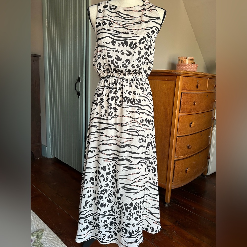 Elegant Black and White Animal Print Dress